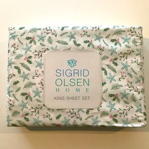 Sigrid Olsen Christmas Starfish And Holly Holiday King Sheet Set New